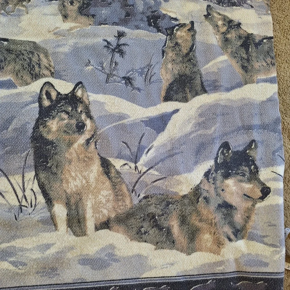 Vintage Nature Wolf Moon Acrylic Blanket Forest Mountains Cabincore